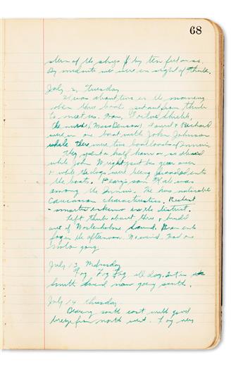 (ARCTIC.) Roy Fitzsimmons. Diary kept on the MacGregor Arctic Expedition to Greenland, discussing the sons of Peary and Henson.
